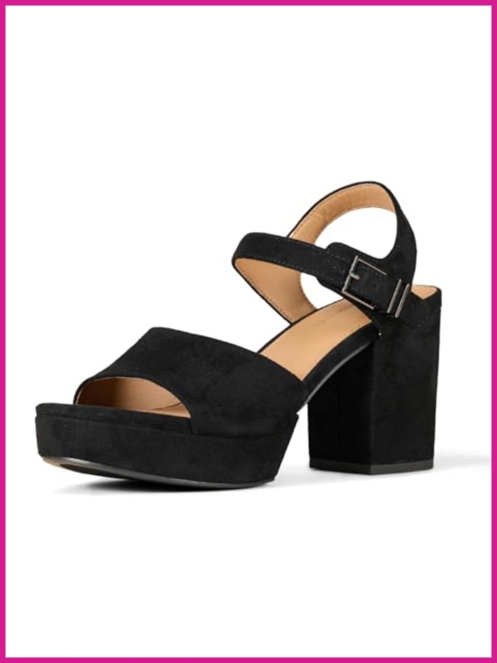Platform Block Heel Sandals Faux Suede Ankle Strap Open Toe